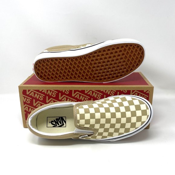 Vans Classic Slip On Check Beige Canvas Casual Sneakers Men's Sizes VN0A33TB43A - Picture 2 of 11